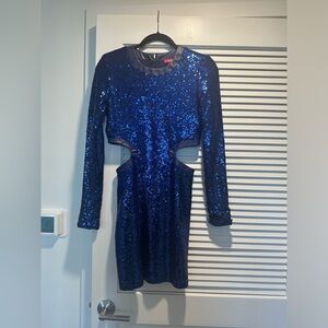 STAUD blue cut out sequin dress